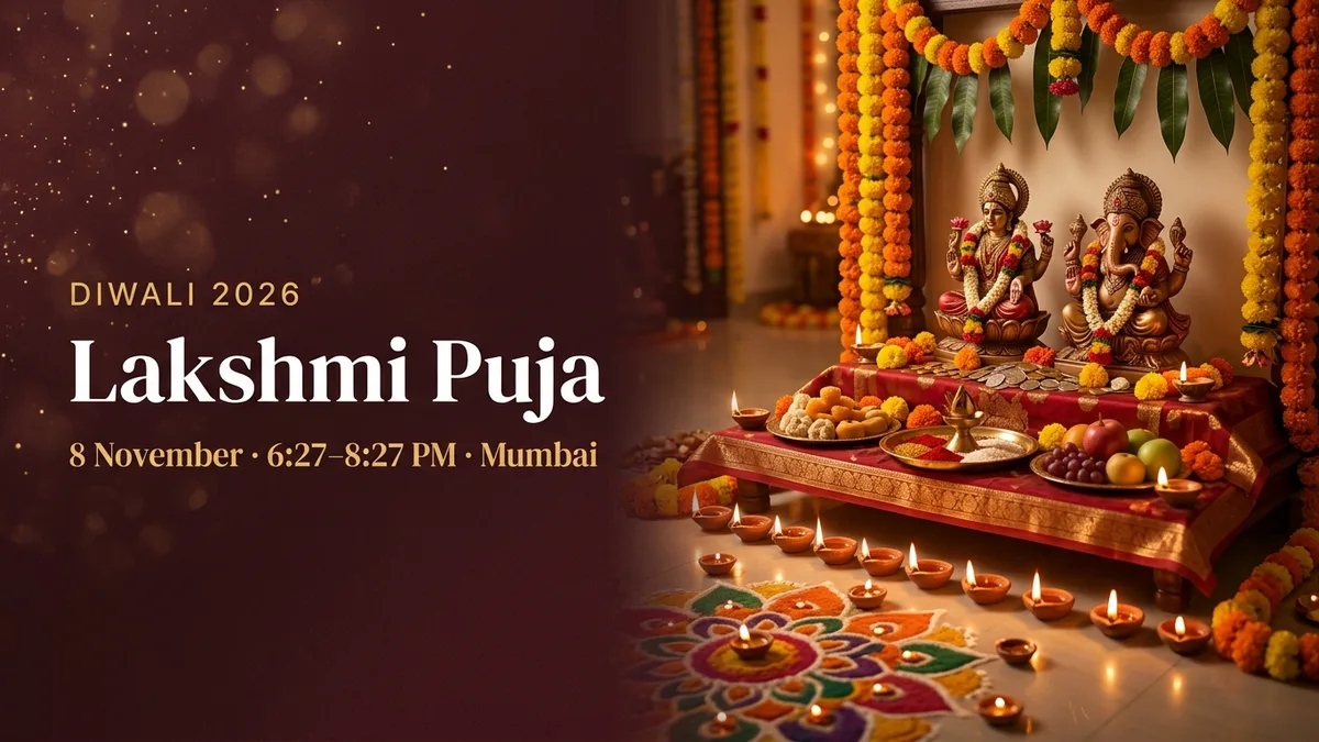 Diwali 2026 Lakshmi Puja muhurat for Mumbai and Navi Mumbai with diyas and Lakshmi-Ganesh idols