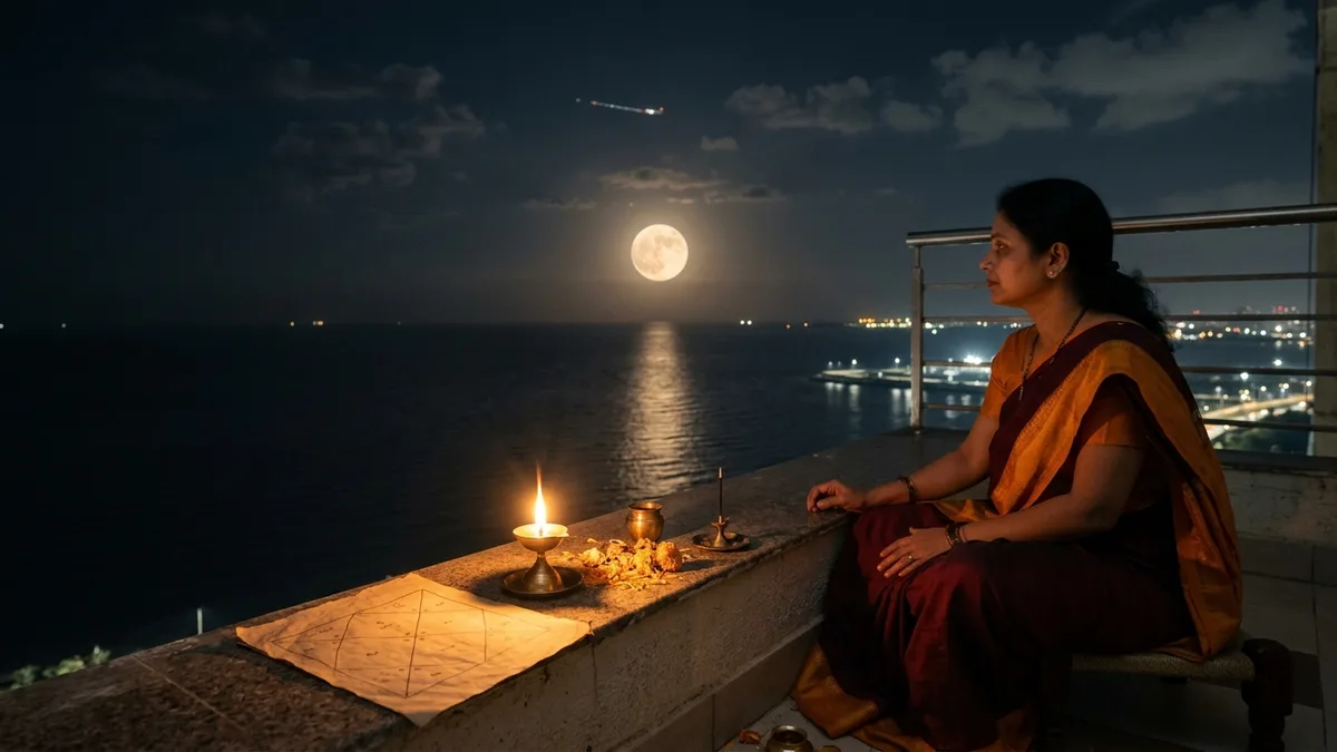 Moon and other planets in the 12th house of a Vedic kundali indicating foreign settlement